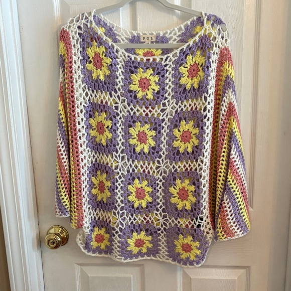 POL Tops - POL Women’s Medium Multicolor granny Square Crochet Knit Sweater top